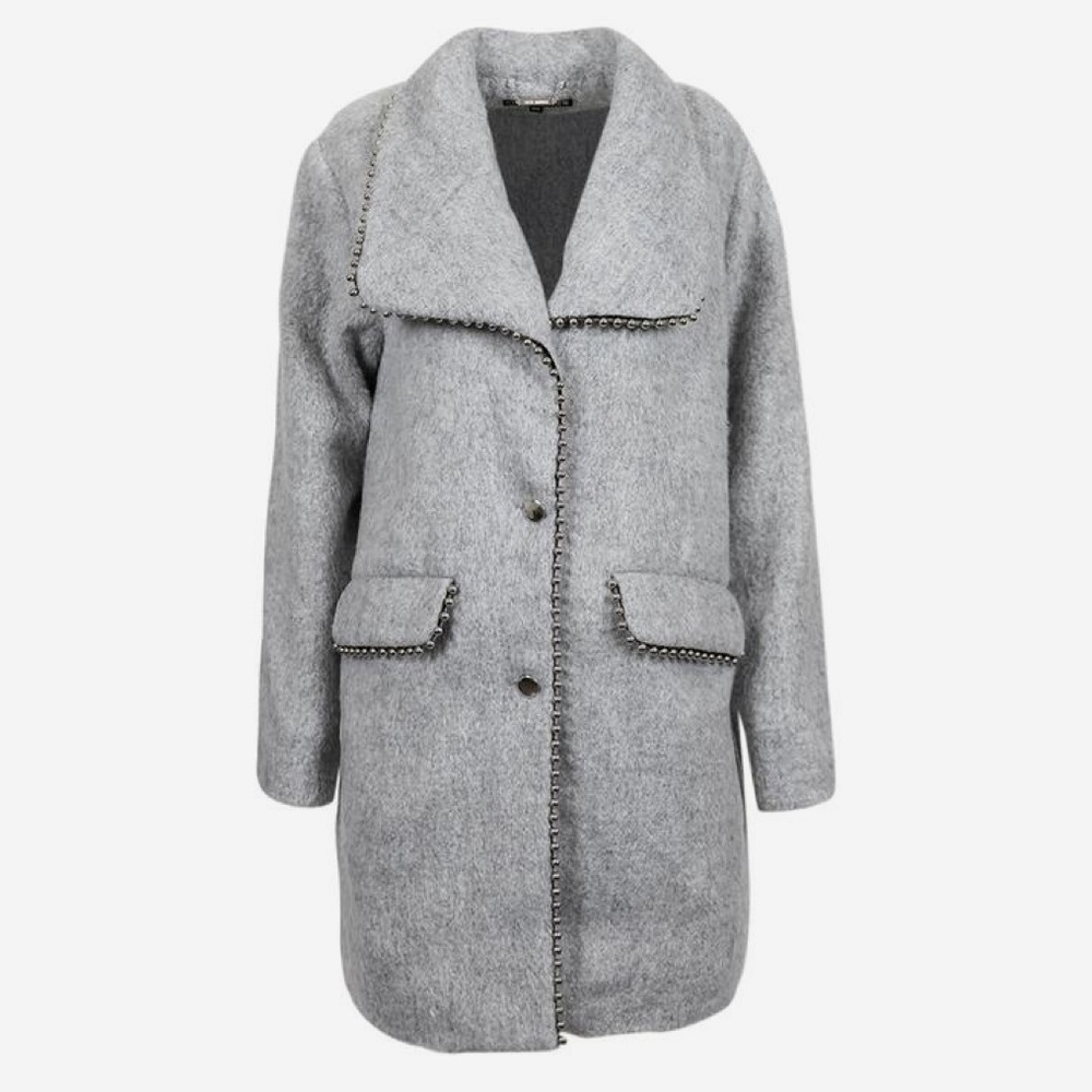 Steve Madden studded midi winter dress coat soft wool blend comfy & chic
